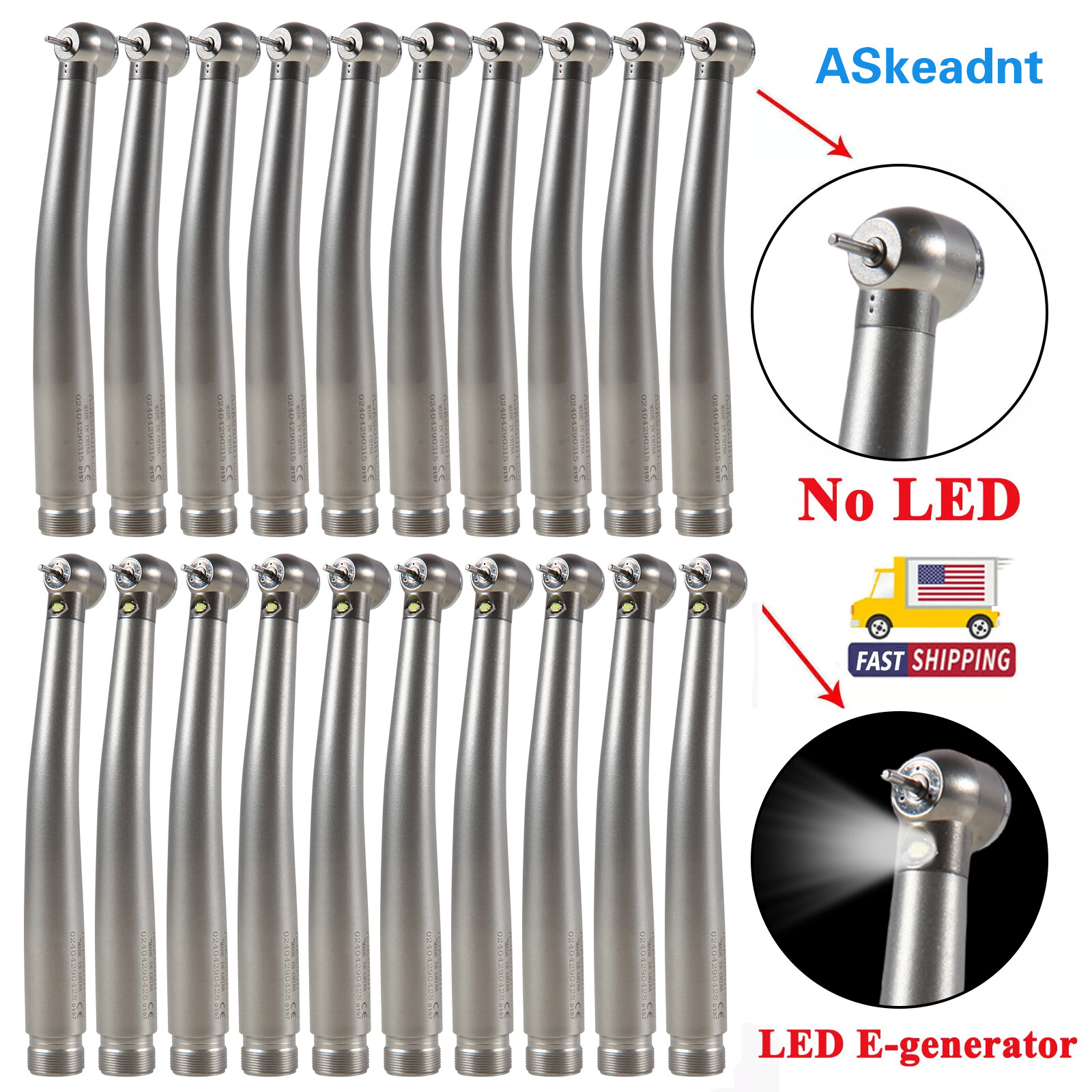1-10 USA Dental Fiber Optic LED E-generator High Speed Handpiece 2Holes B2