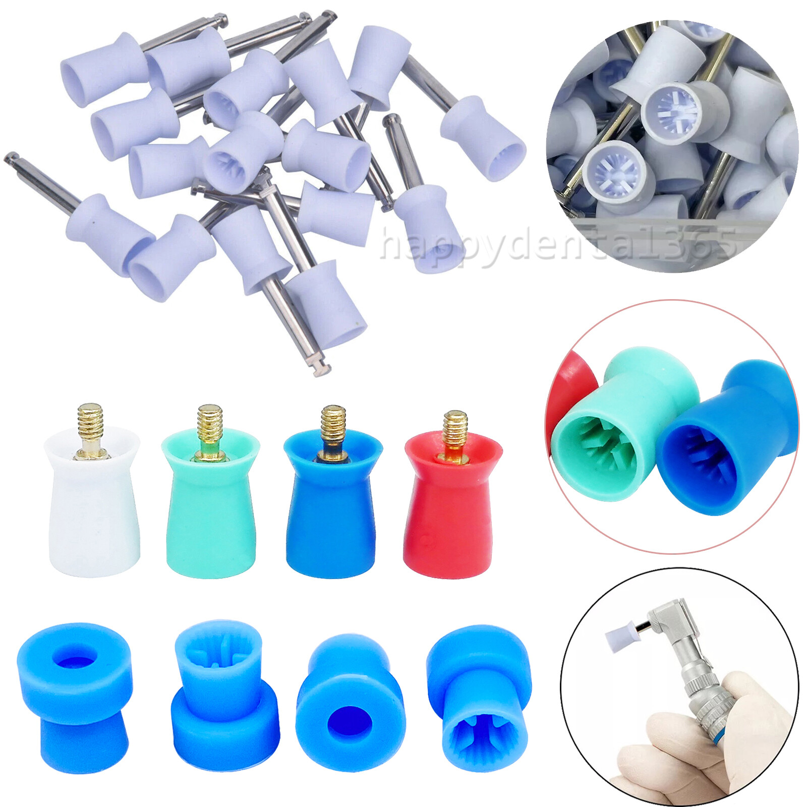 Dental Prophy Prophylaxis Polishing Rubber Cups Webbed Screw-in Snap on Latch