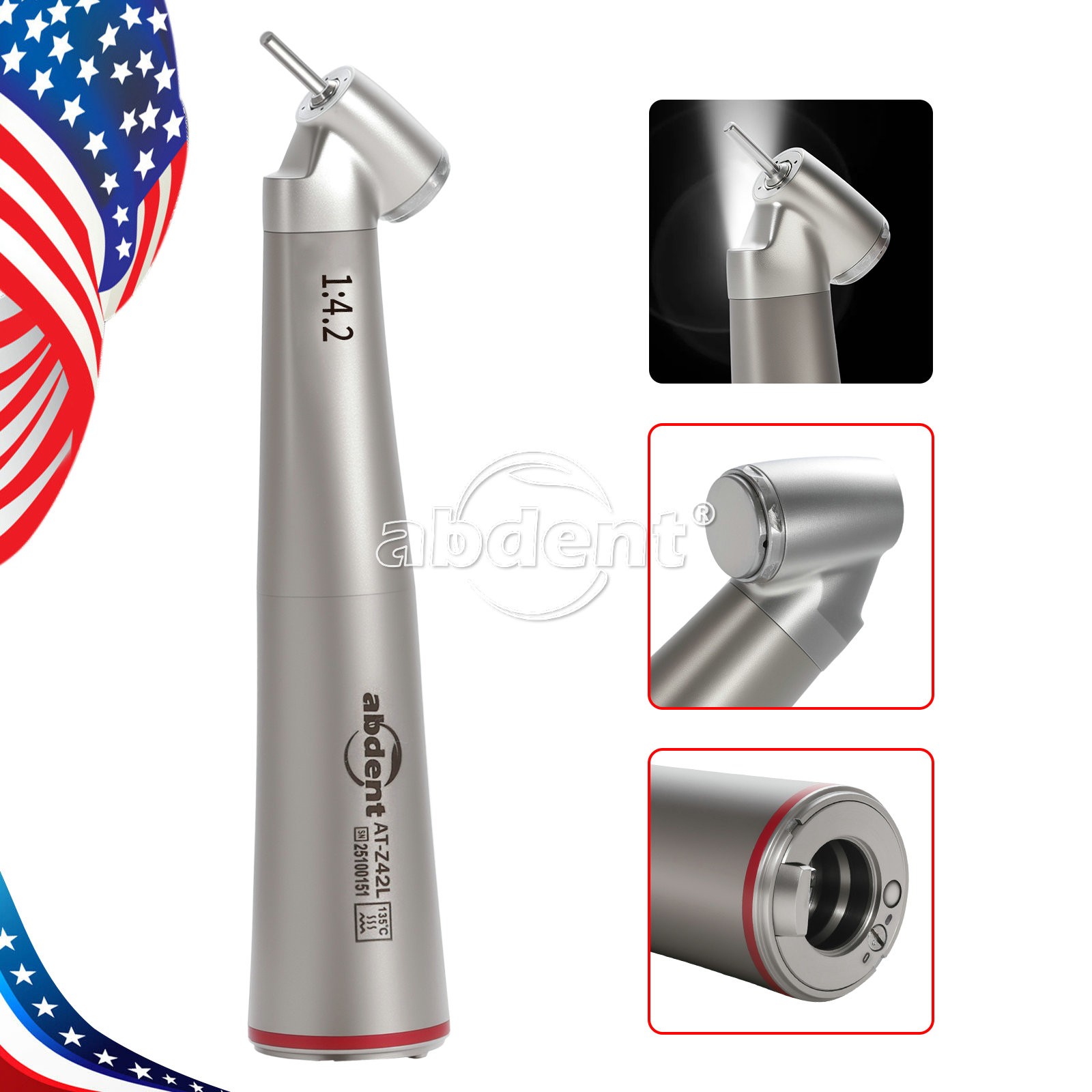 45° Electric Contra Angle LED Optic 1:4.2 Handpiece Quattro Spray abdent