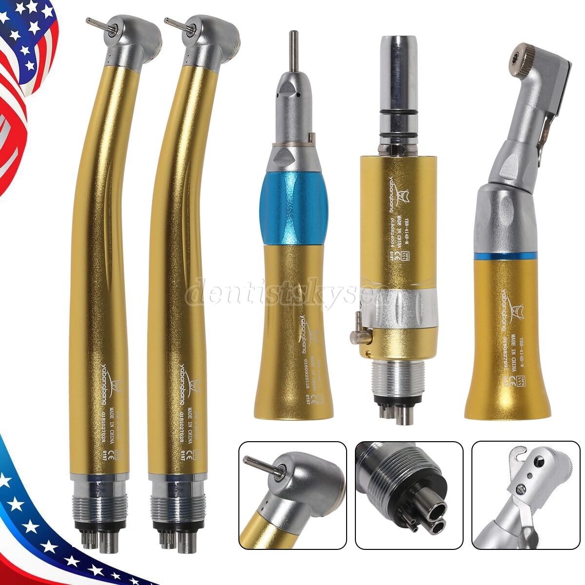 High/Low Speed Handpiece Straight Contra Angle Air Motor 4Holes Dental