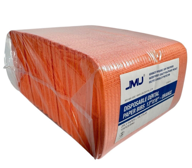 Disposable Dental Paper Bibs 2-Ply Tissues +1 Ply Poly Film 13″x18″ – 125 Pack