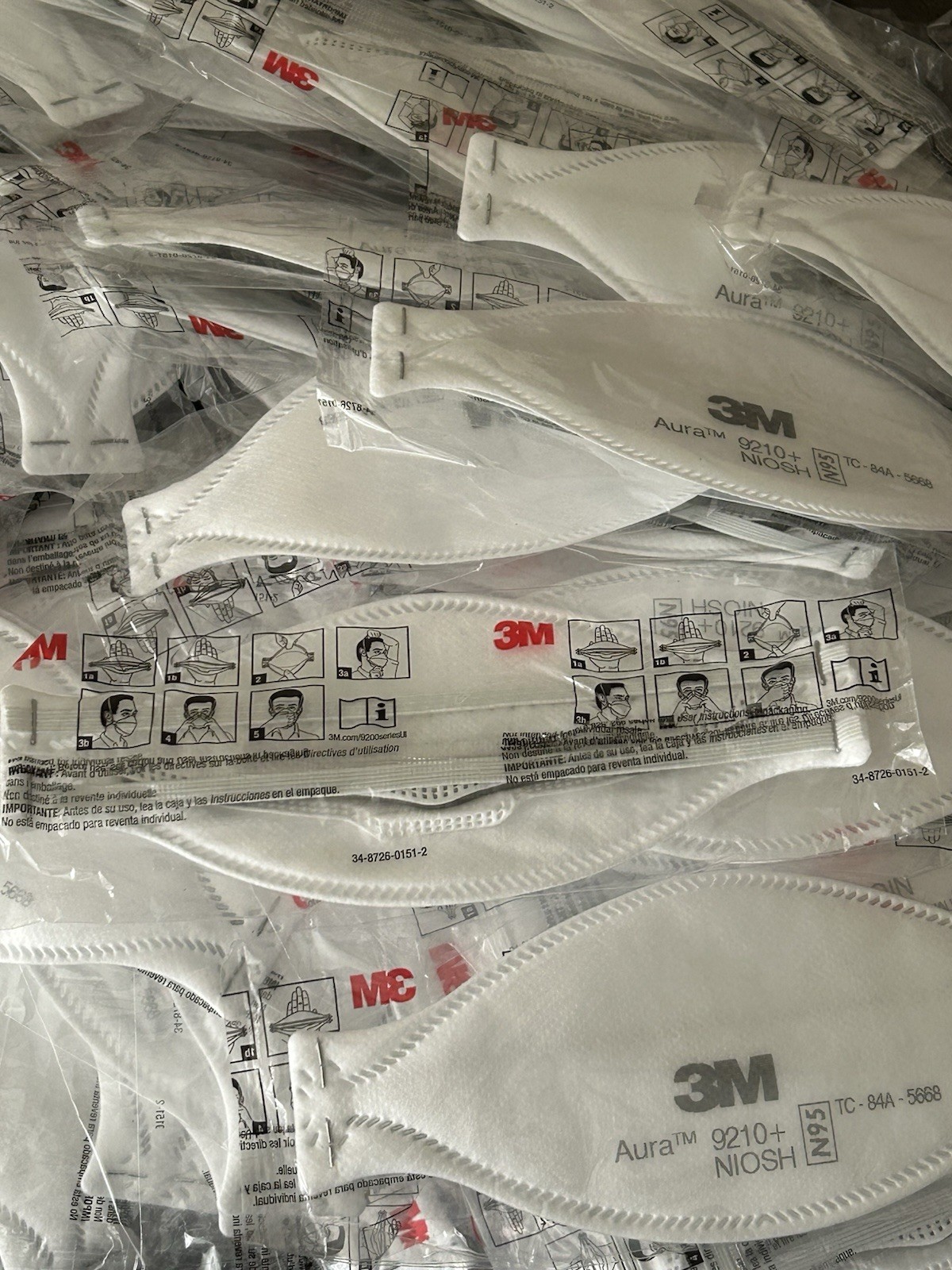 Lot of 100 Count 3M 9210 Aura N95 Face Masks Individually Sealed Group 100 Masks