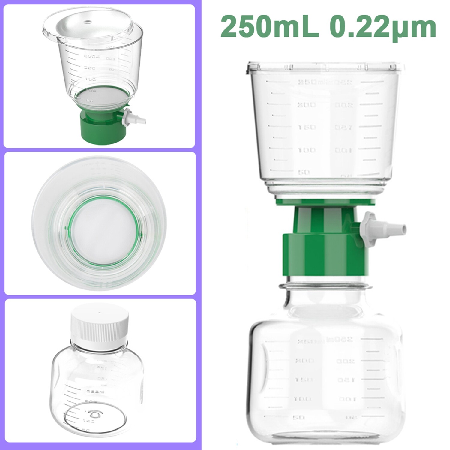 12PCS 250ml Sterile Vacuum Filter Bottle Units PES Membrane 0.22μm Disposable US