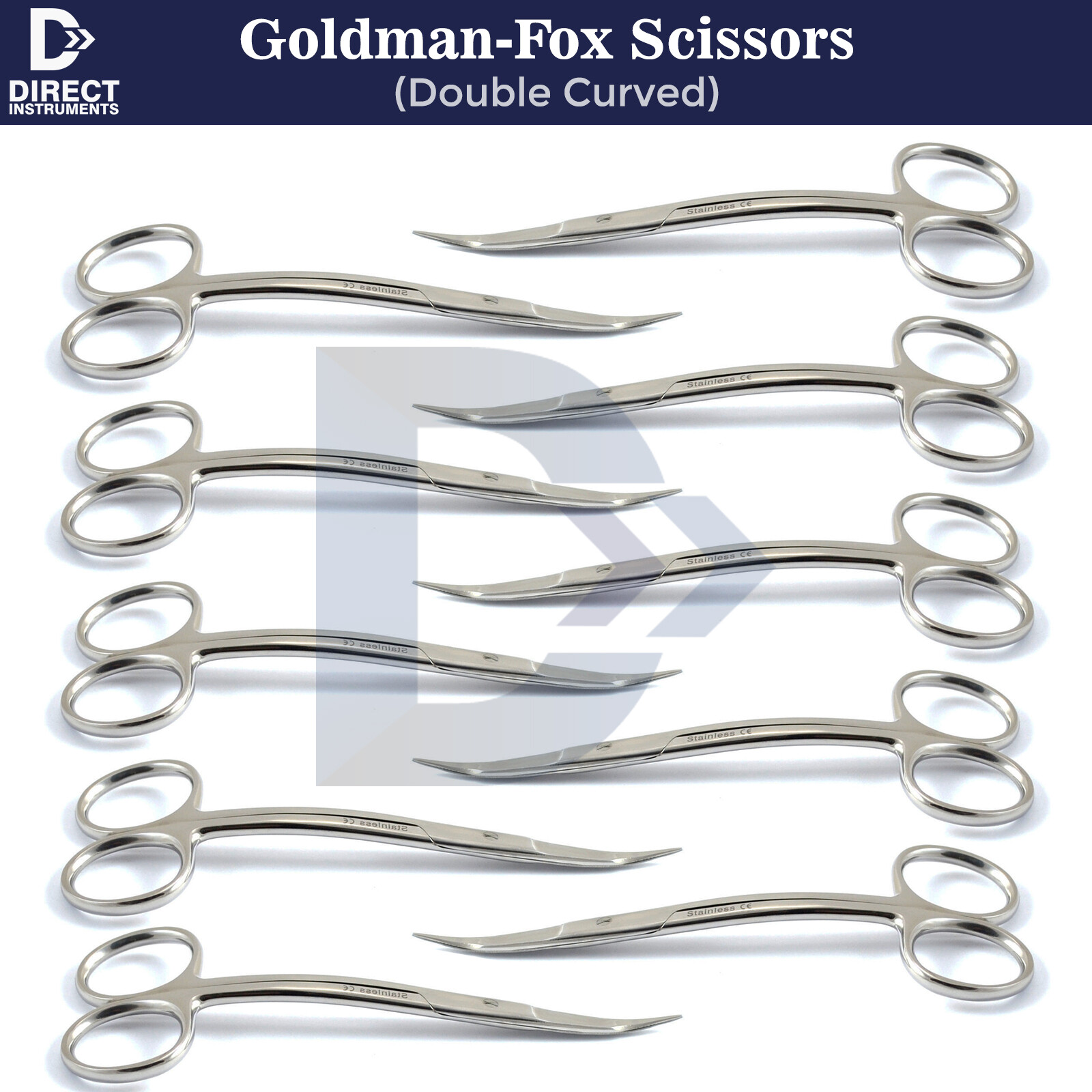 10Pcs Goldman Fox Scissors Double Curved 13cm Surgical Super Cut Sharpness Blade