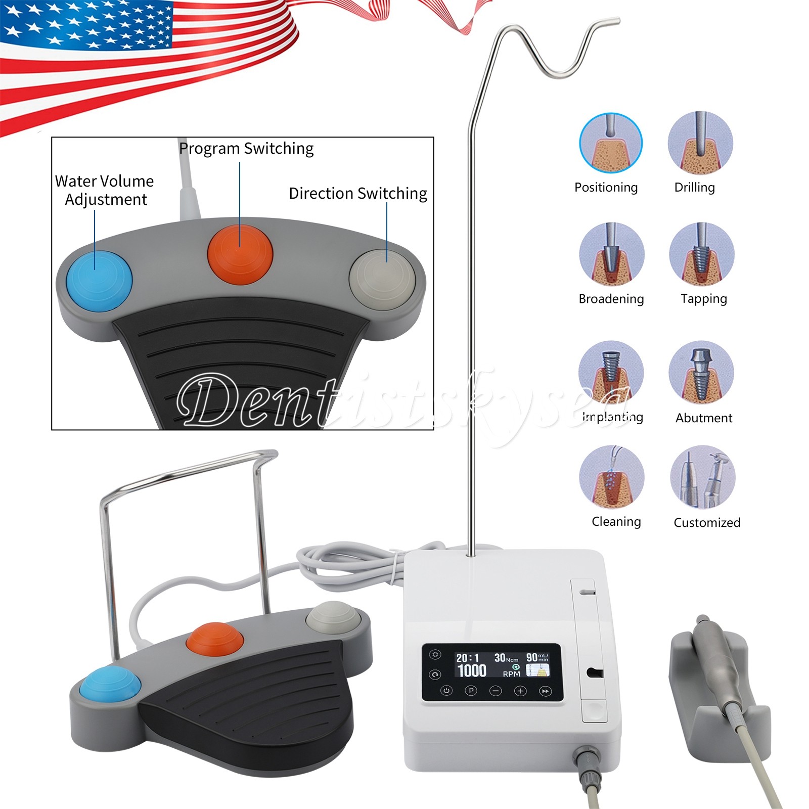 Dental Brushless Implant Motor System Surgical 1:1 LED Contra Angle Handpiece DT