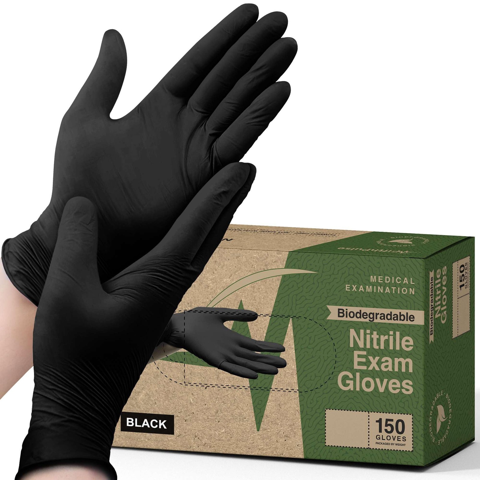 FifthPulse 150 Count Large Biodegradable Gloves – Black Nitrile Disposable