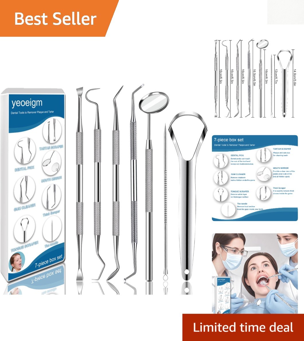 Comprehensive 7-Piece Stainless Steel Dental Tools Kit – Carrying Case Included