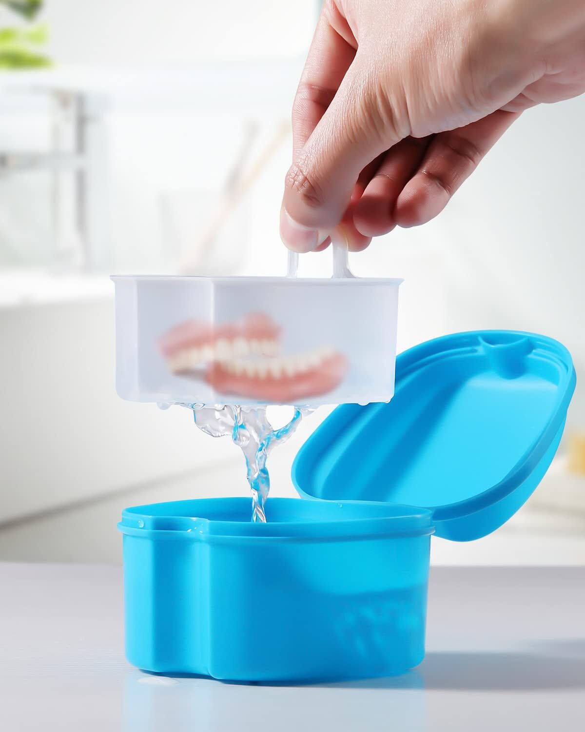 2Pcs JMU Denture Bath Storage Retainer Box Orthodontic Retainer Case w/ Lid