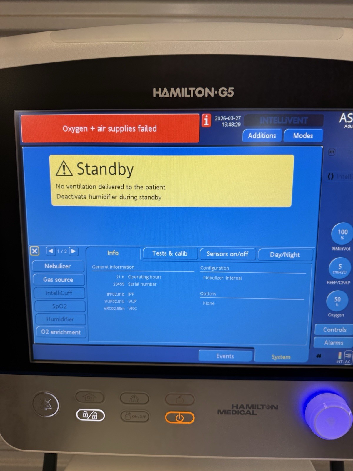 Hamilton G5 Ventilator YEAR 2020 2021 Extremely Low Hours