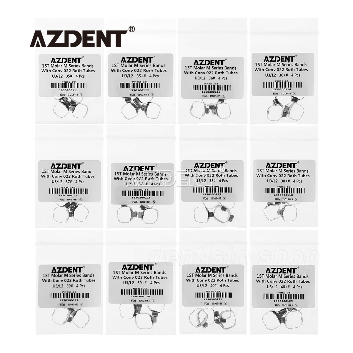 10X AZDENT Dental Orthodontics Roth 022 1ER Molar Bandas de tubos bucales 35-39+