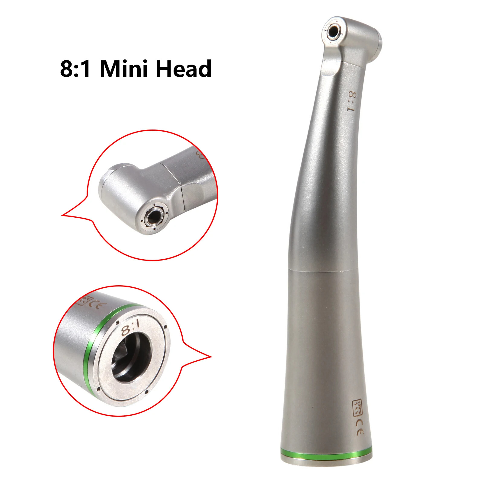 Dental 8:1 Green Endo Contra Angle Handpiece Mini Head Quattro Spray for Prophy