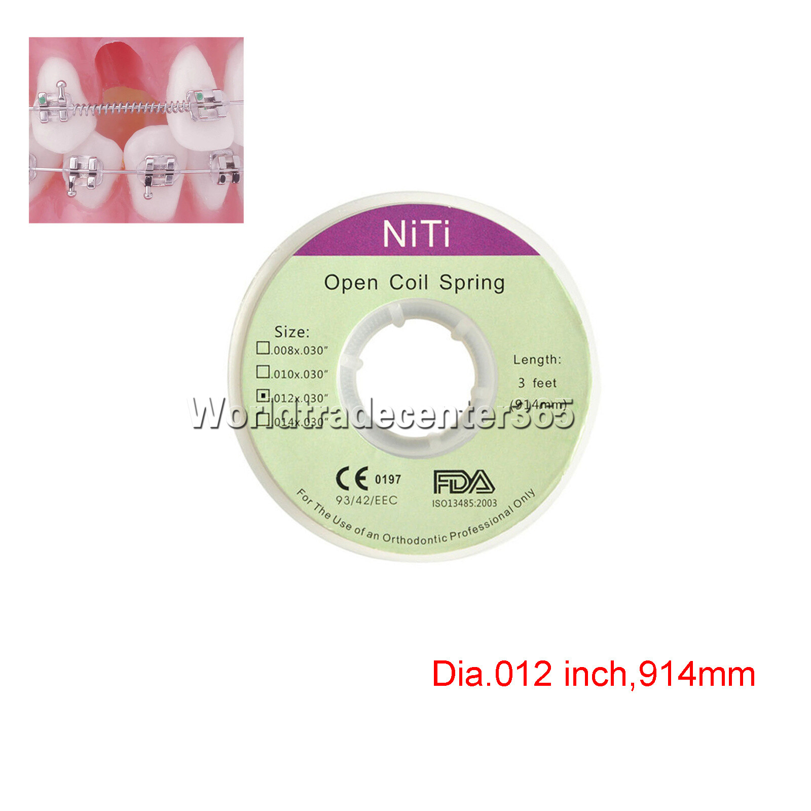 Dental Orthodontic Niti Open Coil Spring Spool Dia.010/012 Inch 914 mm 3 Feet