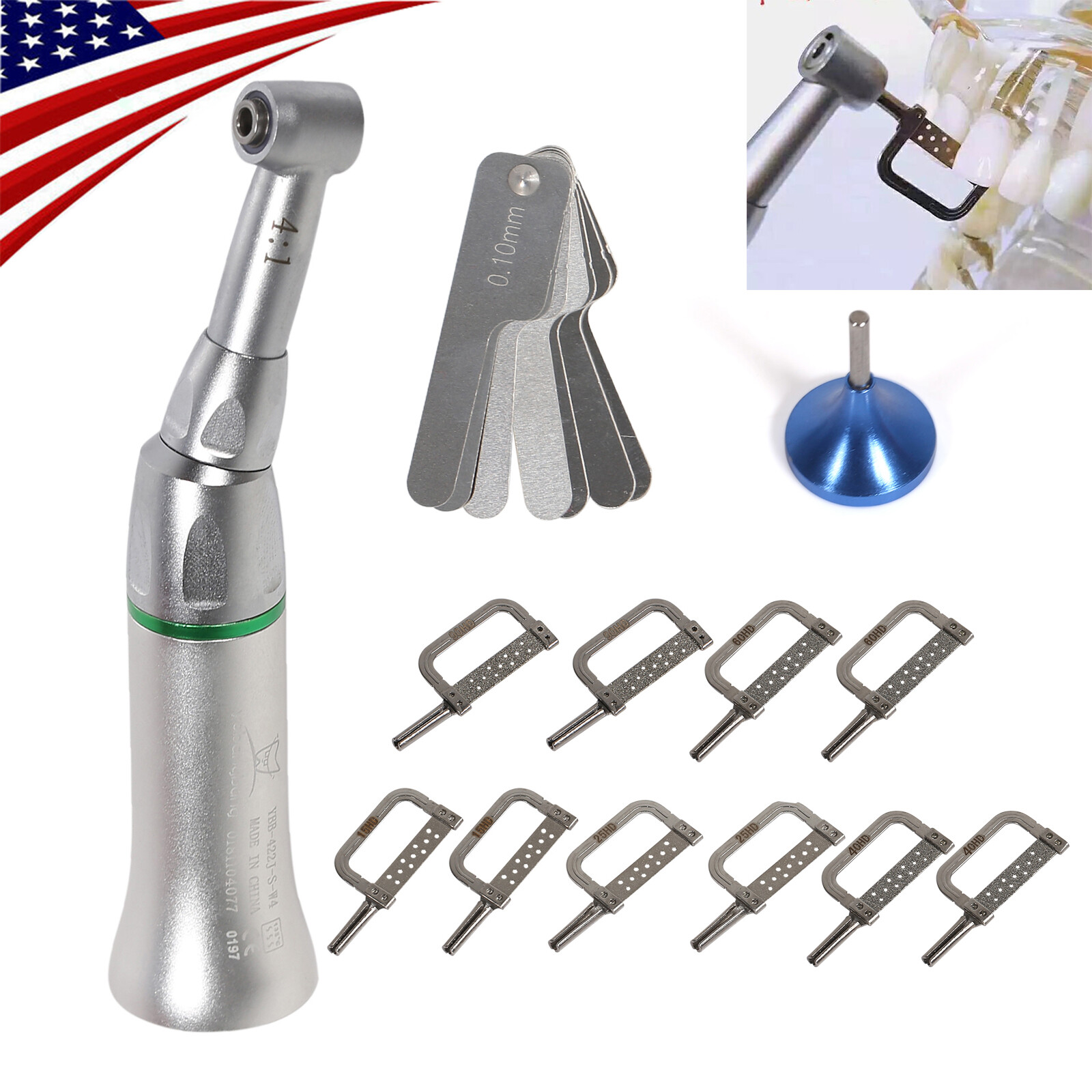 Dental 4:1 Reduction Contra Angle Handpiece 10*Interproximal Strips IPR Set 4/1