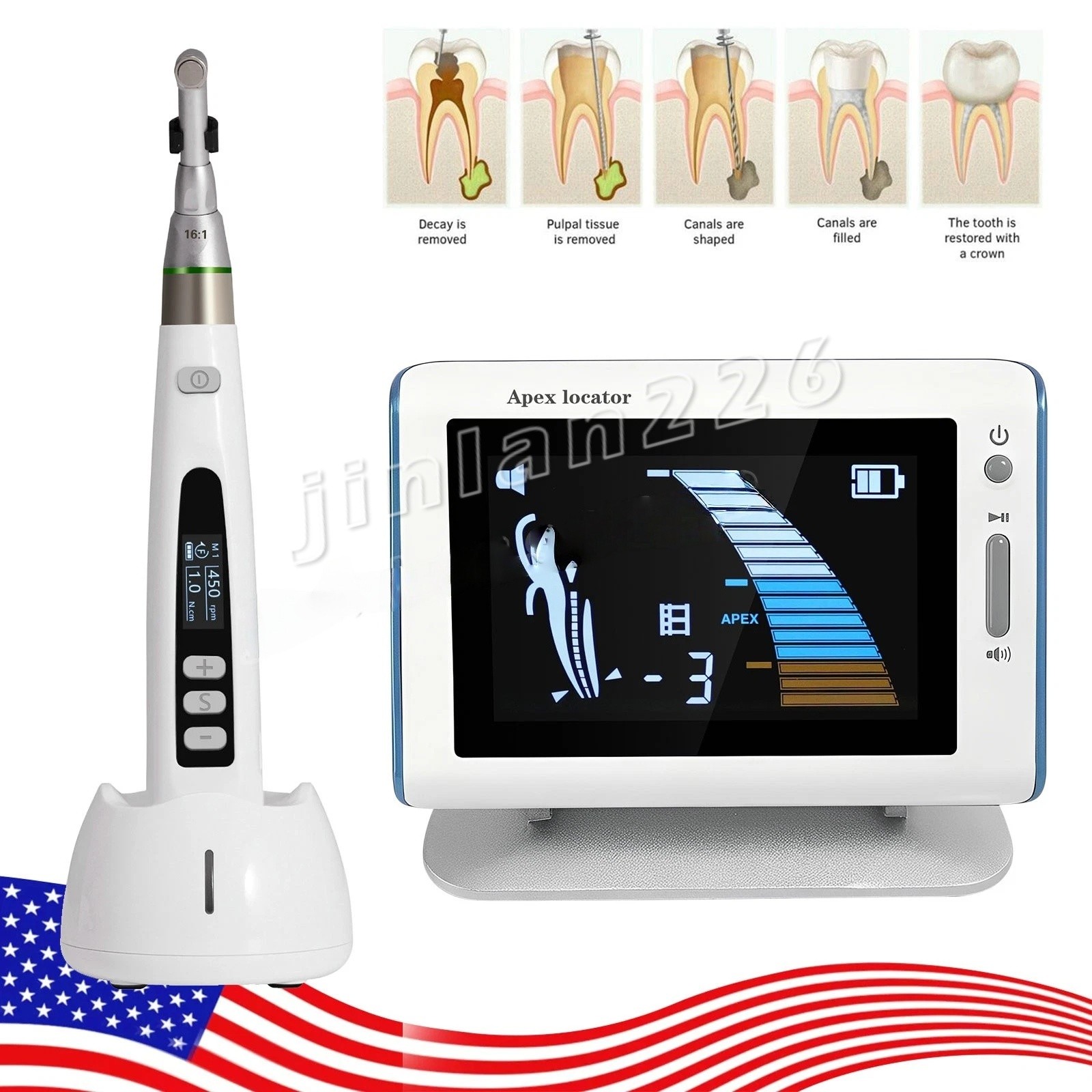Dental Endo Apex Locator Root Canal/ LED Endo Motor 16:1 Contra Angle Treatment