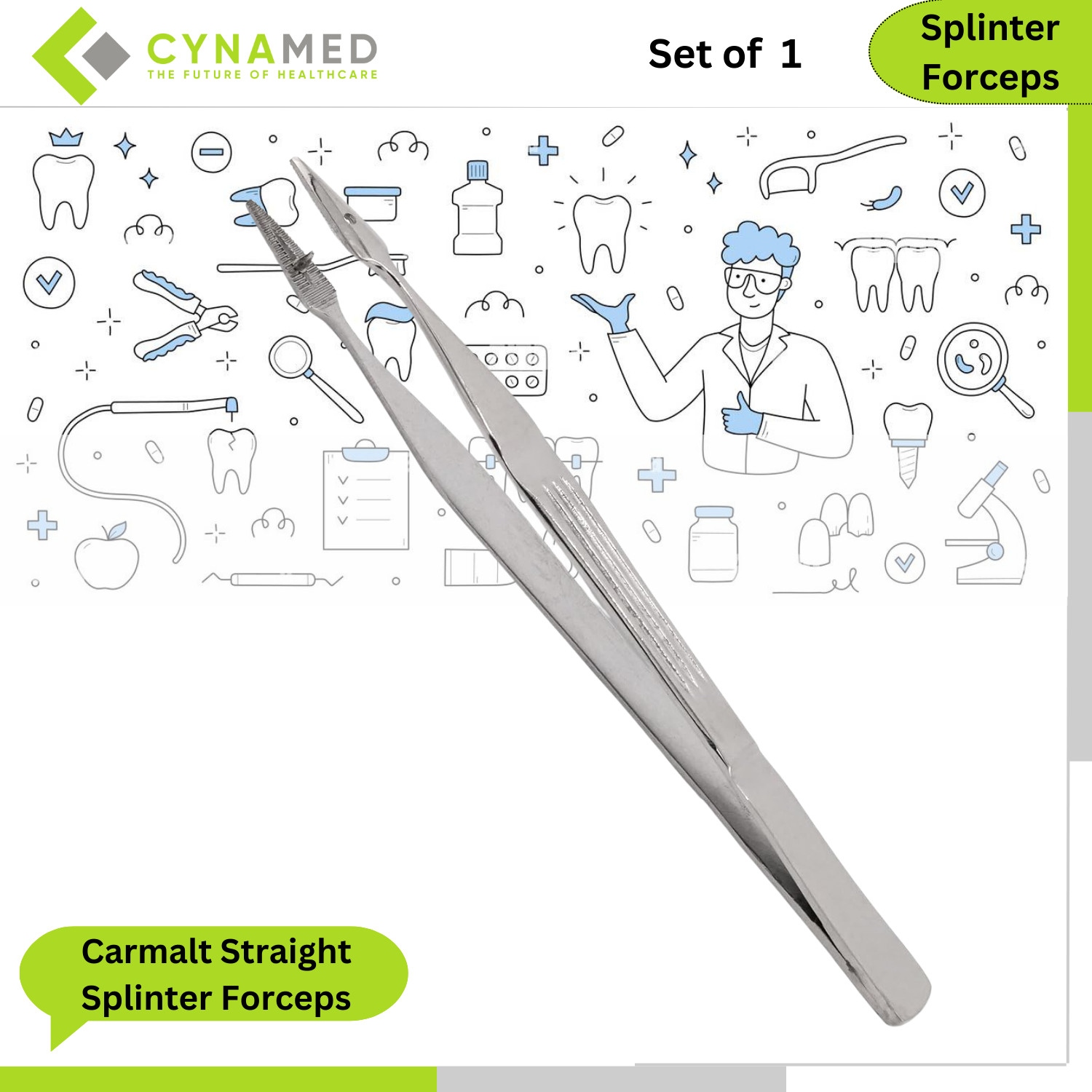 Cynamed Stainless Steel Walter Carmalt Straight Splinter Forceps 4.25 inch