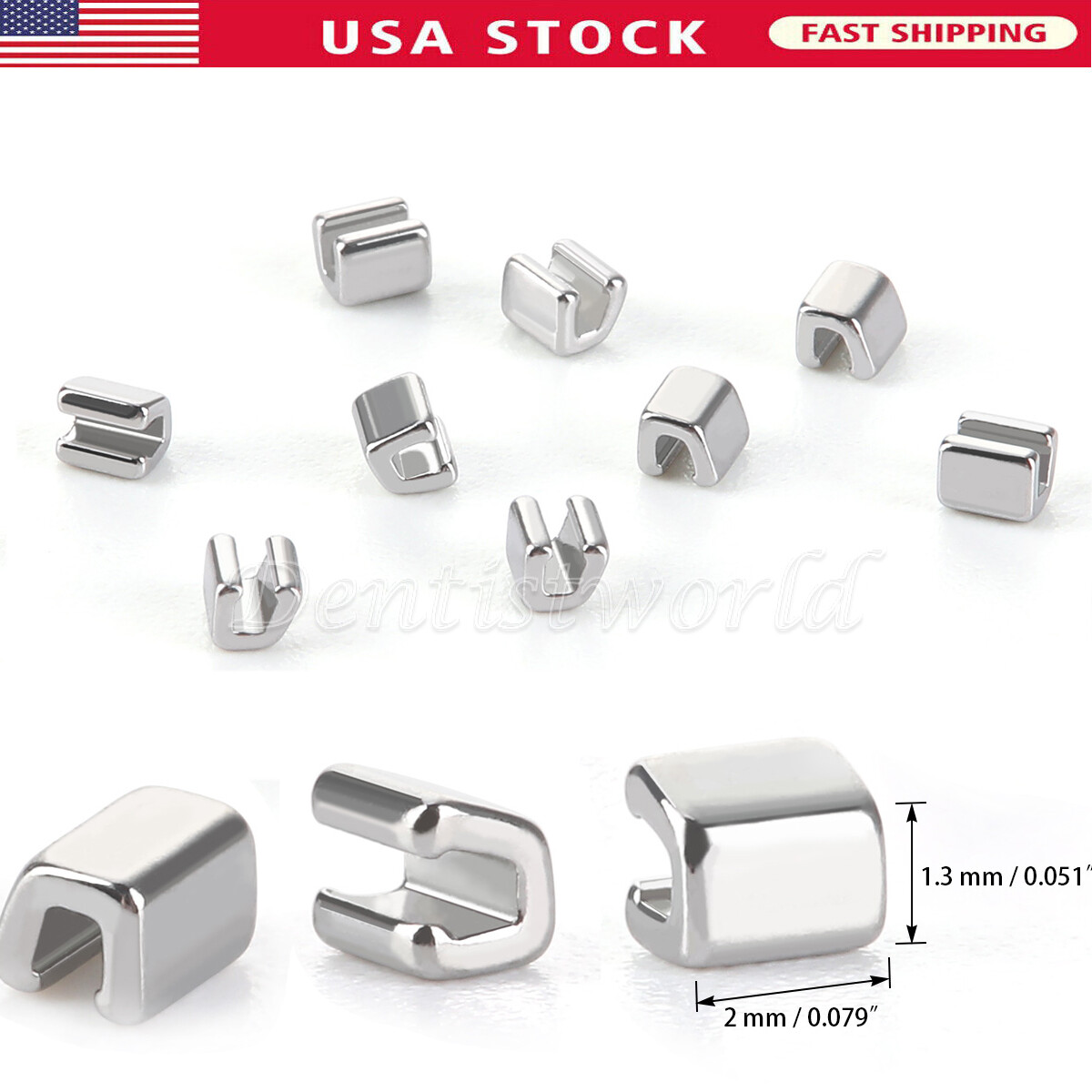 AZDENT Dental Orthodontic Crimpable Hook Stainless Steel Stop Type 10 pcs/Pack