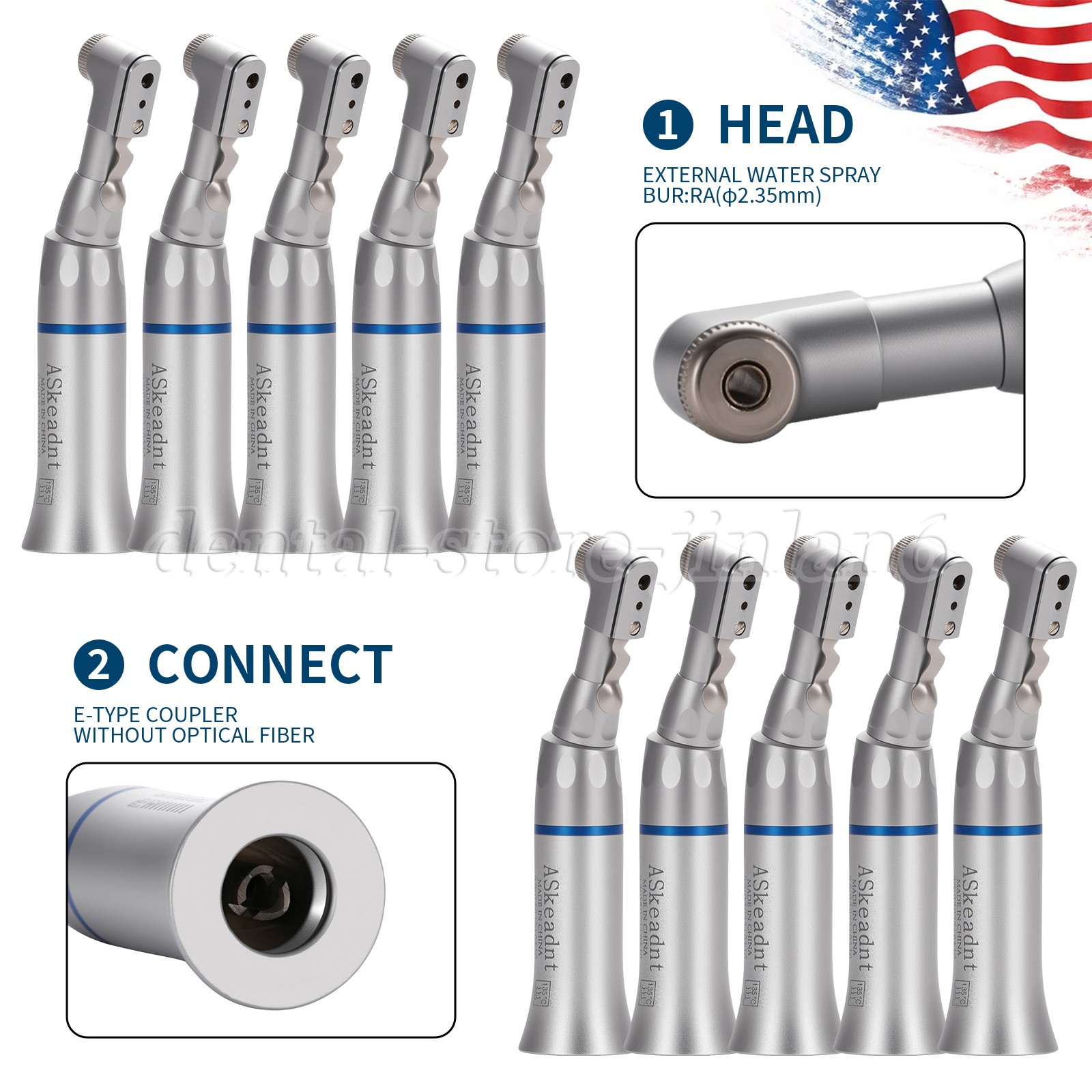 10 ASkeadnt Dental Slow Low Speed Handpiece Contra Angle Latch Burs EX203C