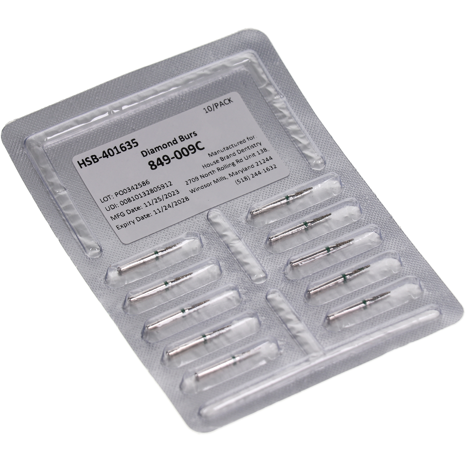 House Brand Dentistry 401635 FG 849-009C Round Taper Coarse Diamond Burs 10/Pk