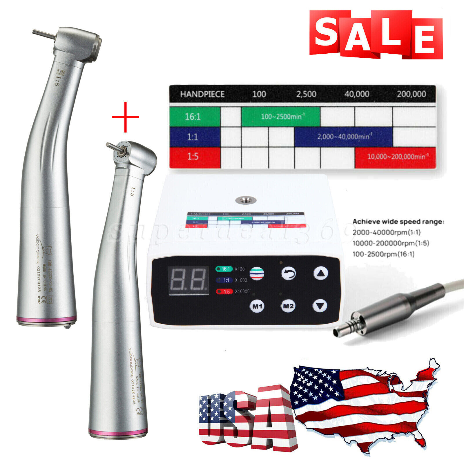 Dental Brushless LED Electric Micro Motor/ 1:5 Increasing Handpiece NSK Style ds