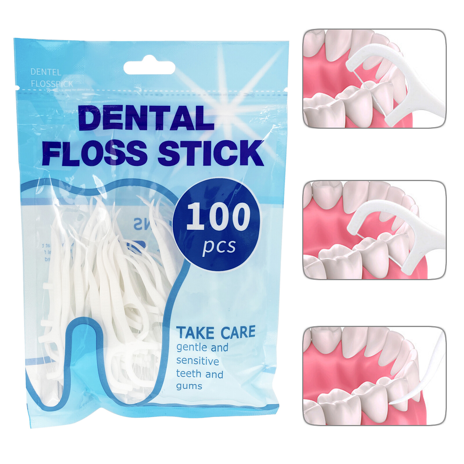 100pcs Dental Floss Flosser Picks Toothpicks Teeth Stick Tooth Cleaning Care