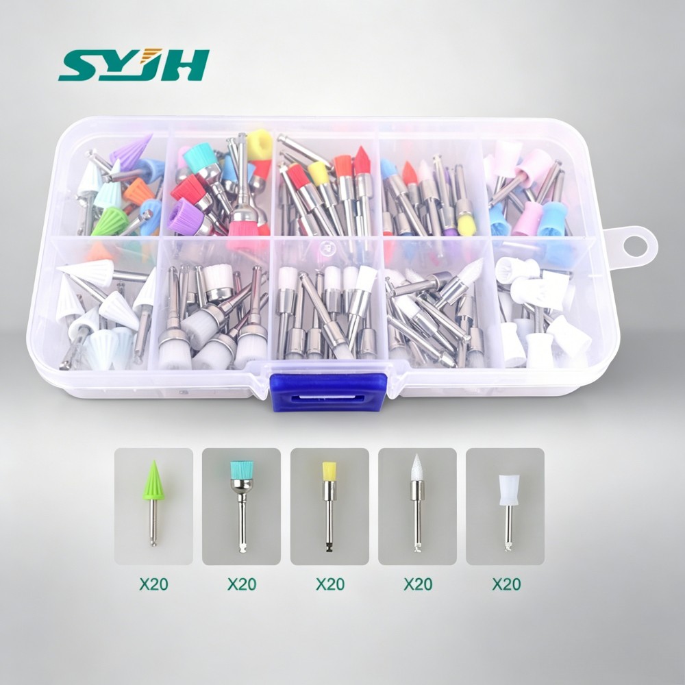 Dental Latch Tapered Rubber Bristle Polishing Cups Brushes Tooth Prophy Polisher