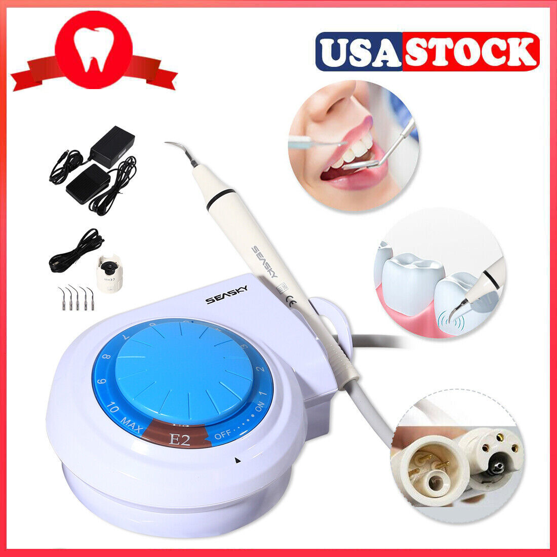 FDA Dental Ultrasonic Scaler Unit Handpiece 5*Tips fit Cavitron EMS SKYSEA E2+