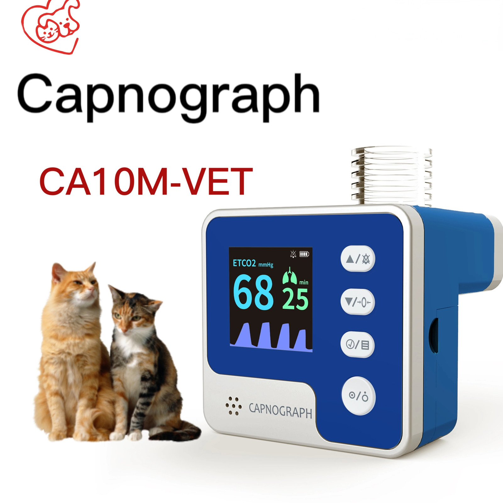 CA10M Portable Capnograph Monitor Mainstream ETCO2 Respiratory Rate with Alarms