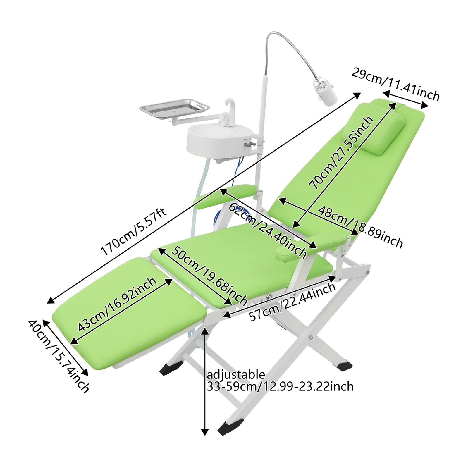 Portable Dental Chair Mobile Folding Chair Exam Chair w/Spittoon/LED Light/Hose