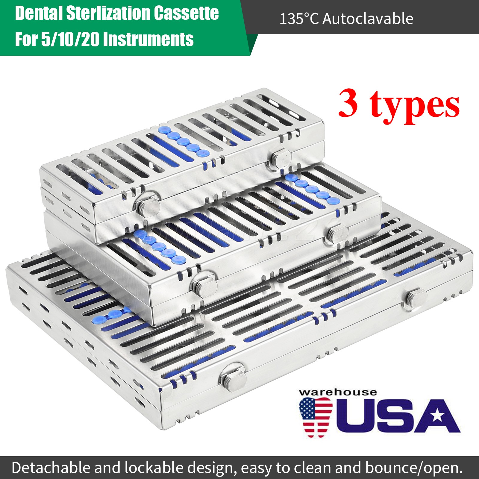 Sterilization Tray Box Case Disinfection Box SS for 5 10 20 Surgical Instruments