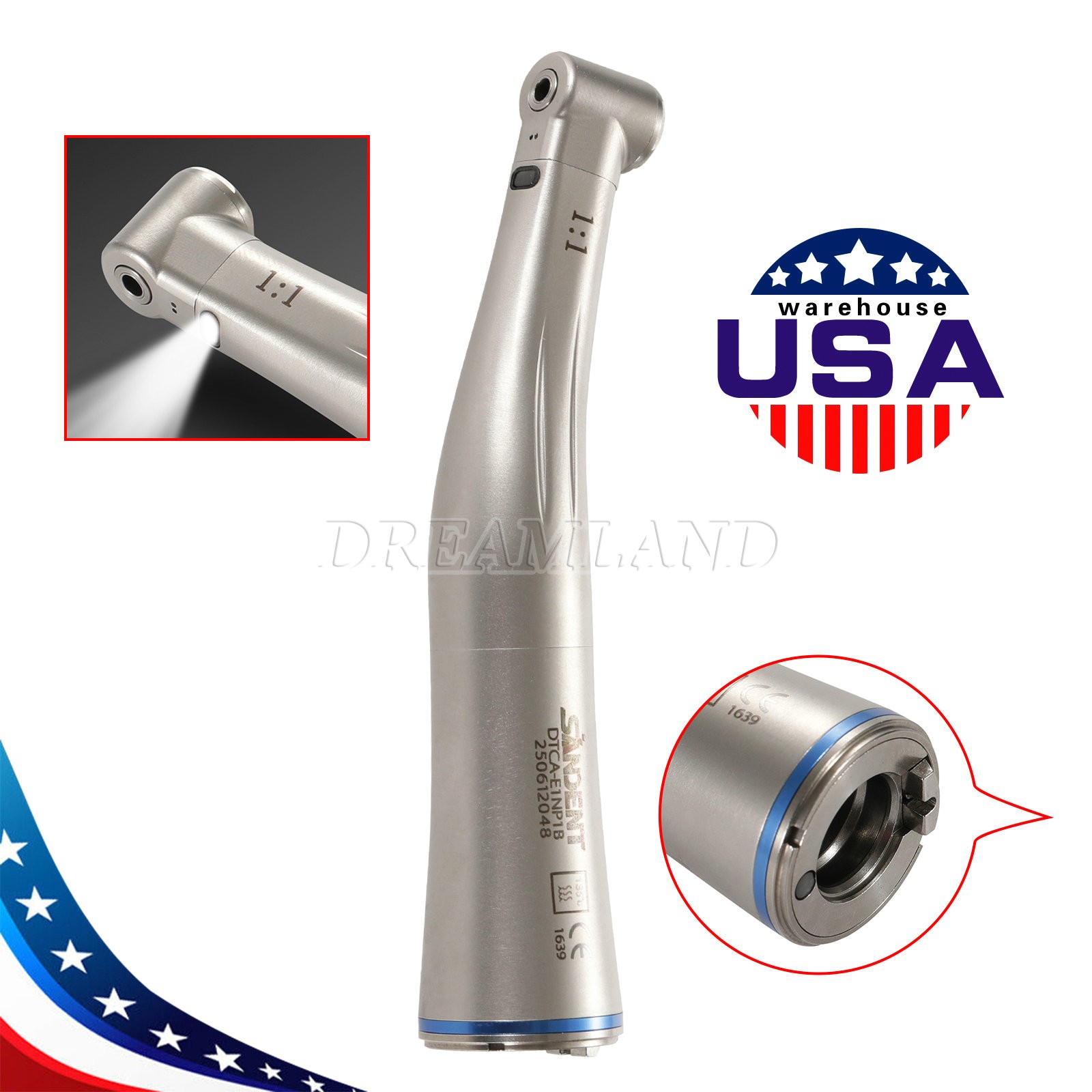 1-10x SANDENT Dental 1:1 LED Fiber Optic Contra Angle Handpiece fit E-Type Motor