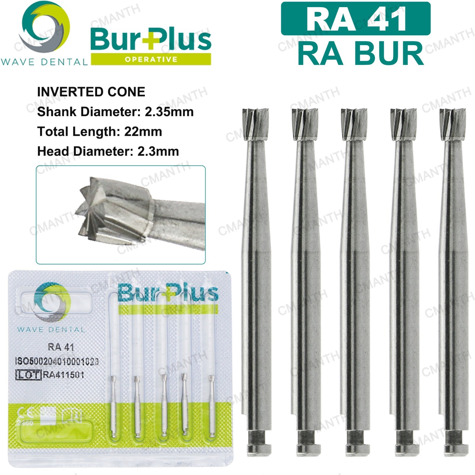 Wave Dental Carbide Burs Implant Bur Latch RA 2.35mm For Slow Speed Contra Angle