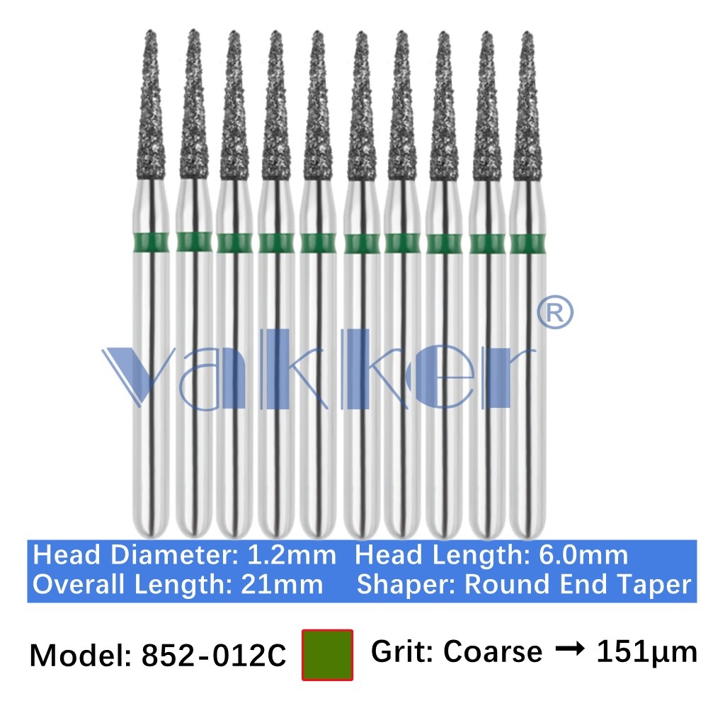 Vakker 10pc Dental 852-012C Coarse Diamond Burs FG Christmas Tree Bur