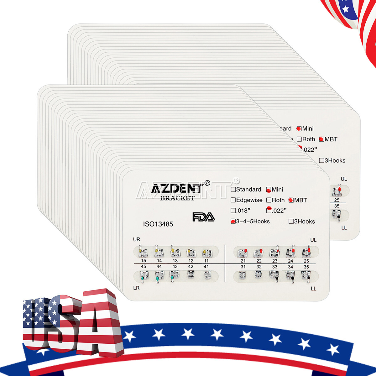 AZDENT Dental Orthodontic Brackets Braces Mesh Base Mini MBT.022 Hooks 3 4 5