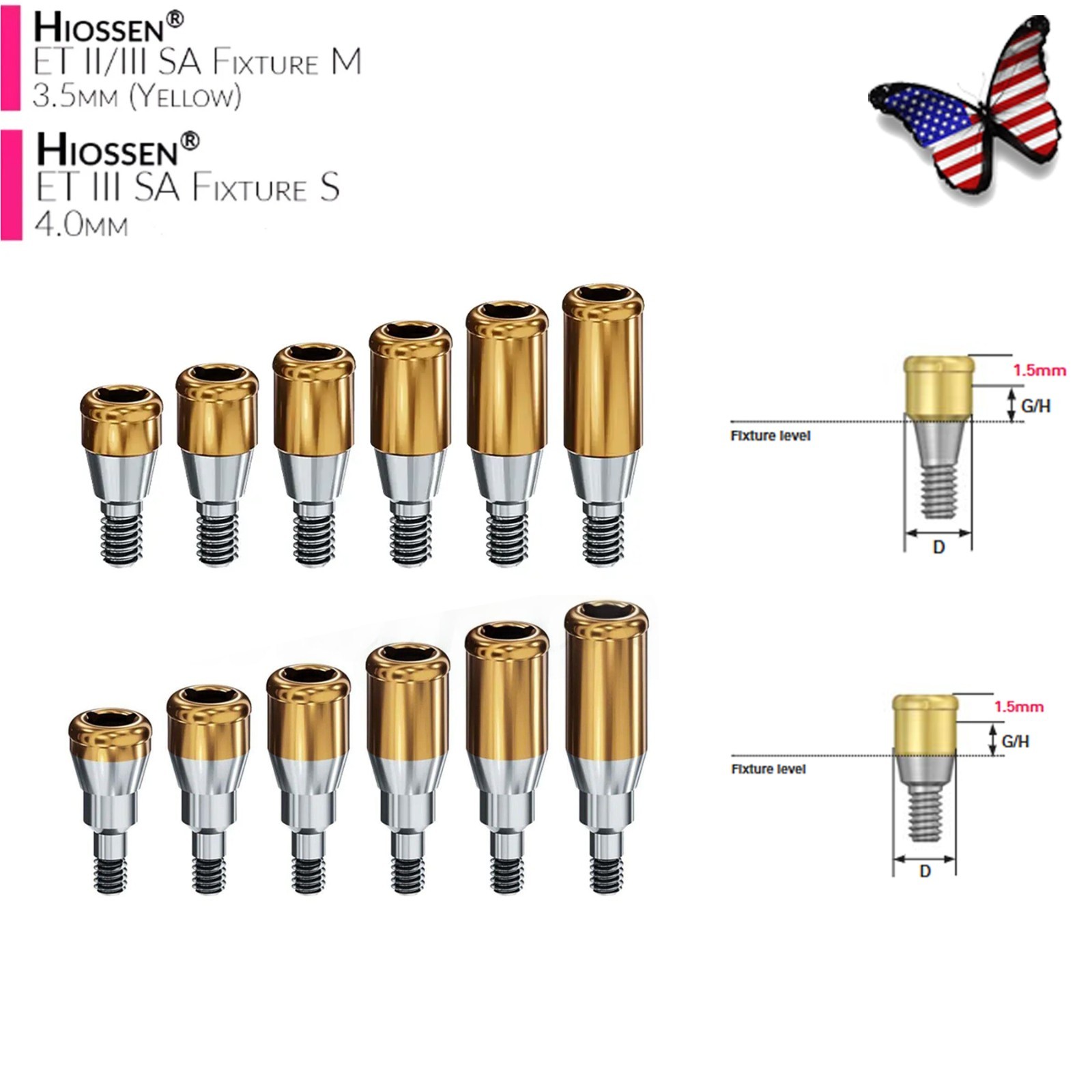 US Dental Locator Abutments Regular & Mini Platform Hiossen / Osstem Compatible