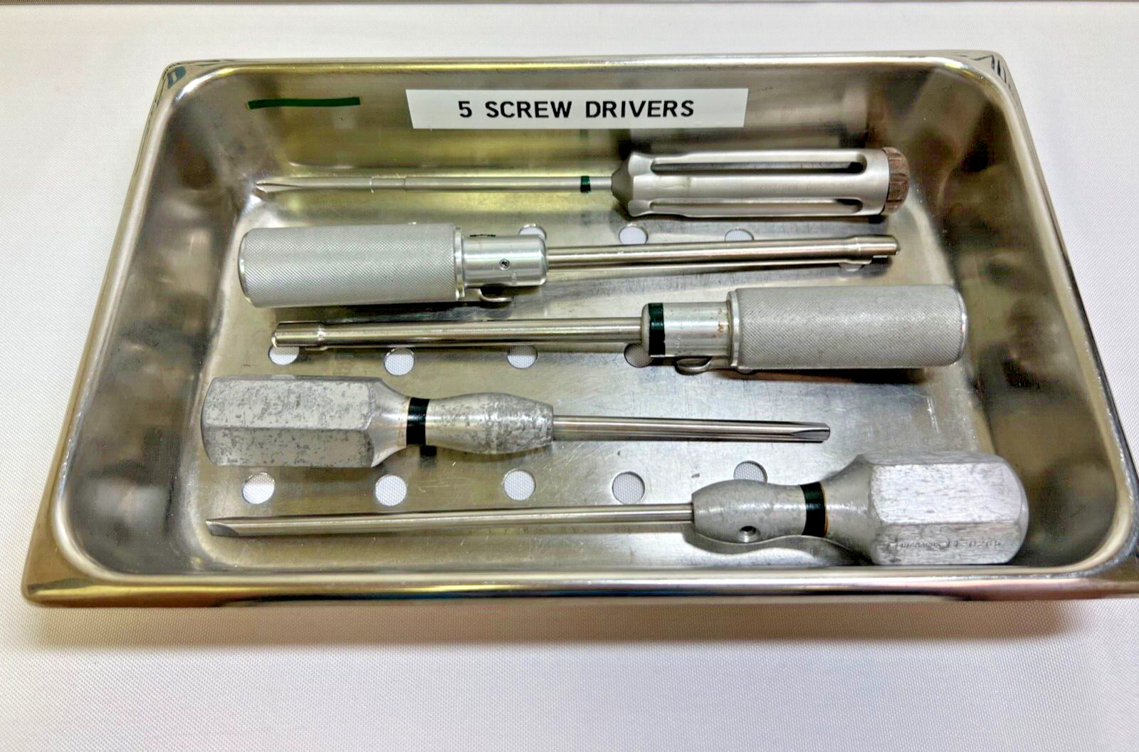 Lot Of 5 Howmedica / Richards Orthopedic Cruciform & Flat Drivers w/ Tray