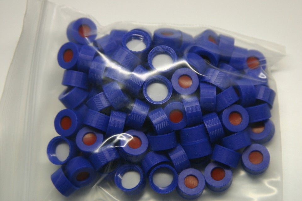 9 mm (9-425) Screw Thread Closures – White PTFE/Red Silicone Septum – Qty 1000