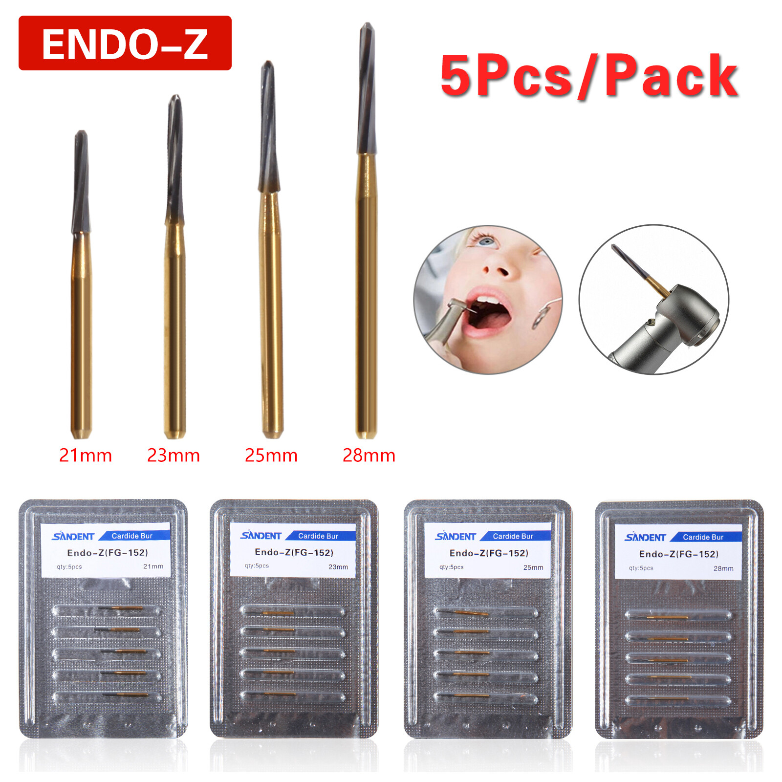 Dental Lab Drill Carbide Tungsten Steel Finishing FG ENDO-Z Burs 21/23/25/28MM
