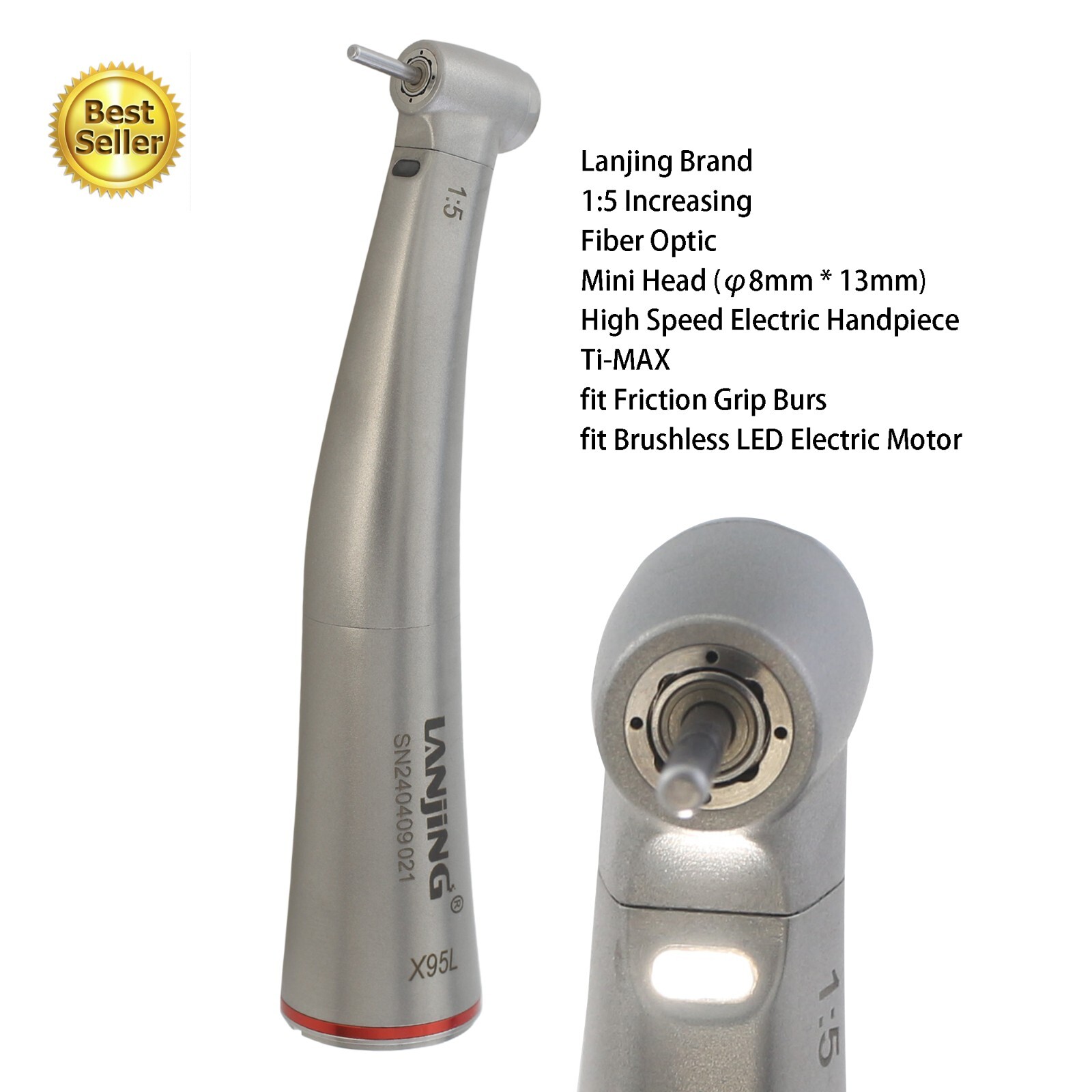 Dental 1:5 Electric Handpiece LED Fiber Optic Contra Angle Ti-MAX NSK Z95L X95L