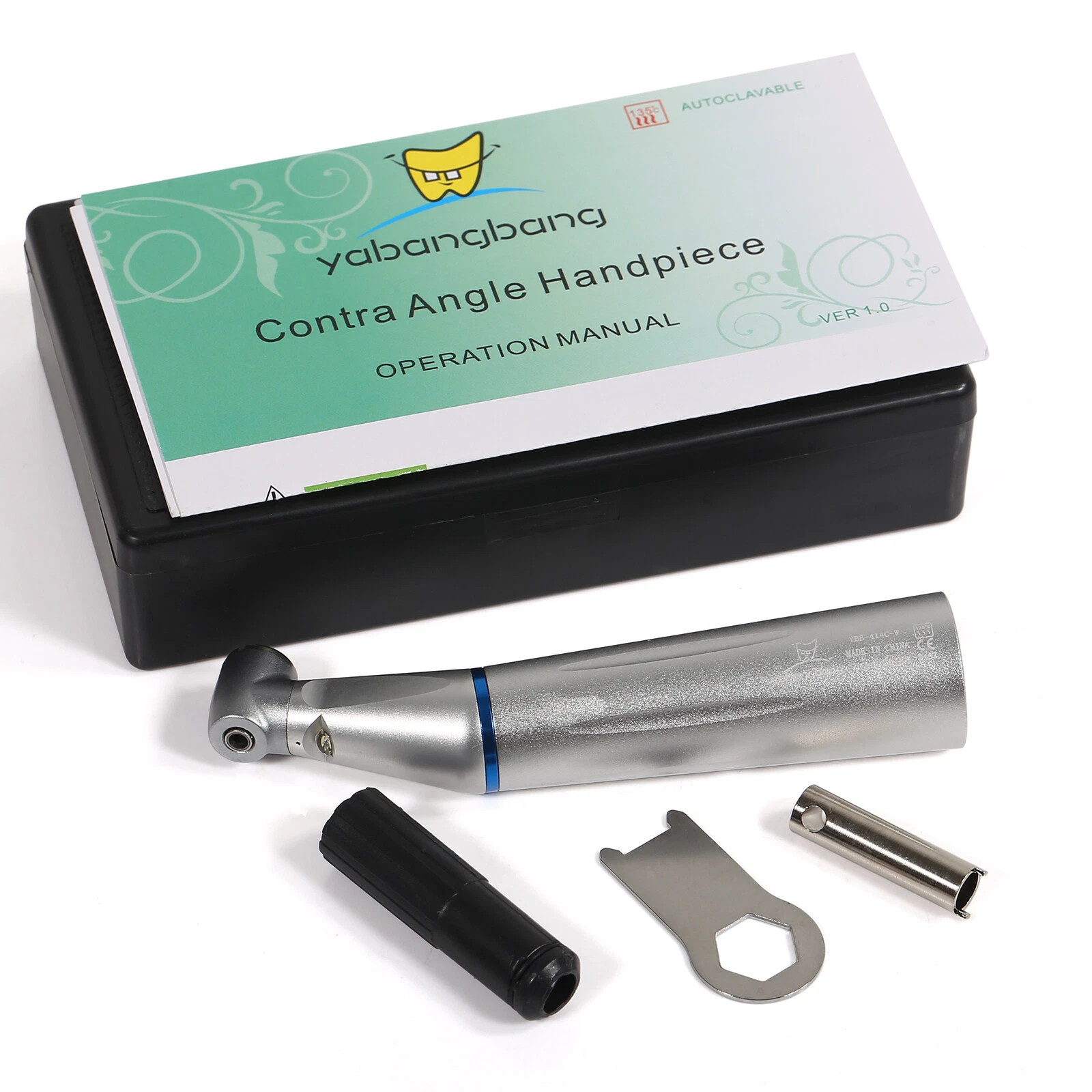 Dental SLow Speed LED Handpiece Optic Fiber Contra Angle Motor 4Hole Inner Water
