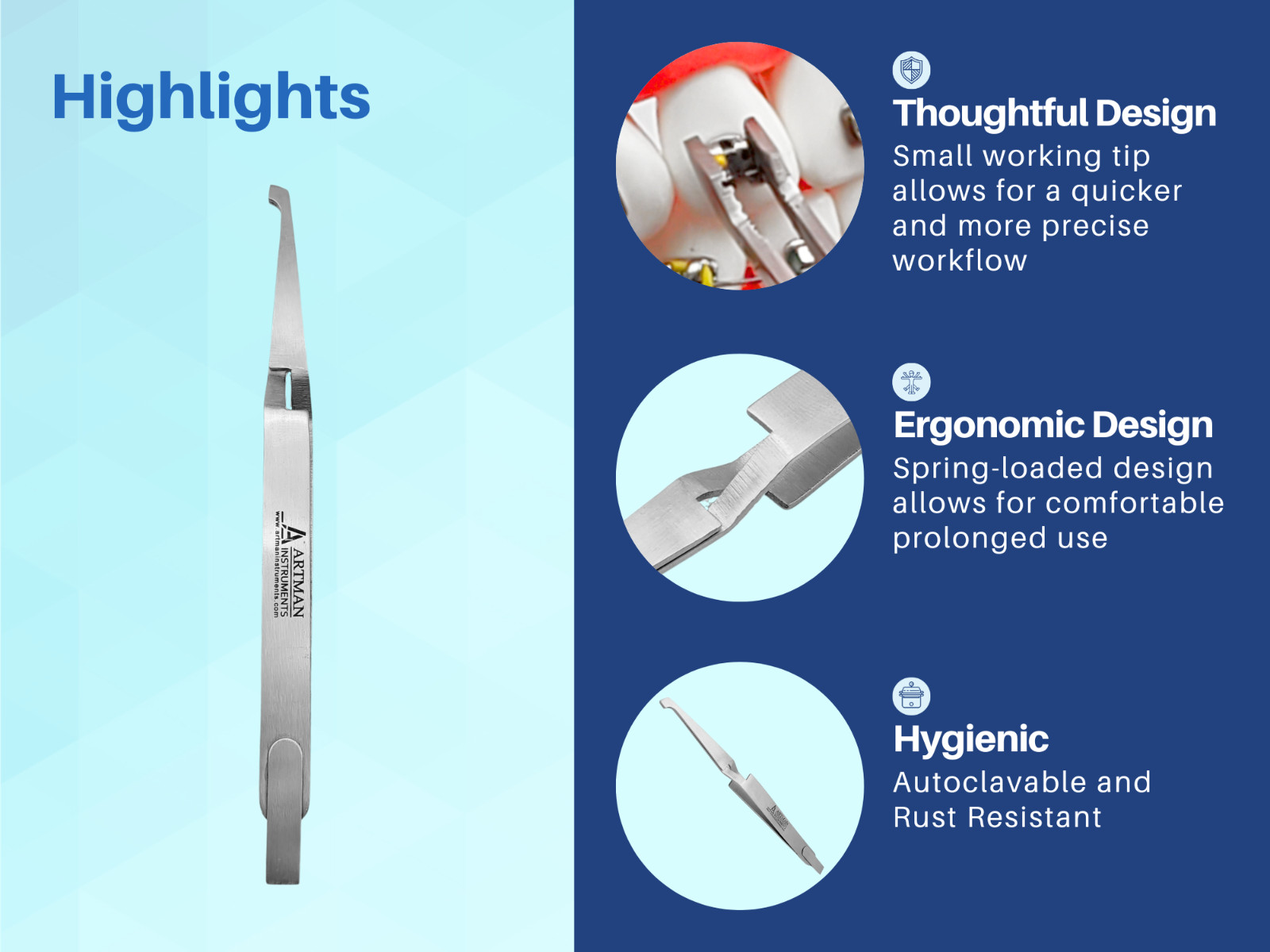 Orthodontic Bracket Placing Tweezer Set of 4 ARTMAN