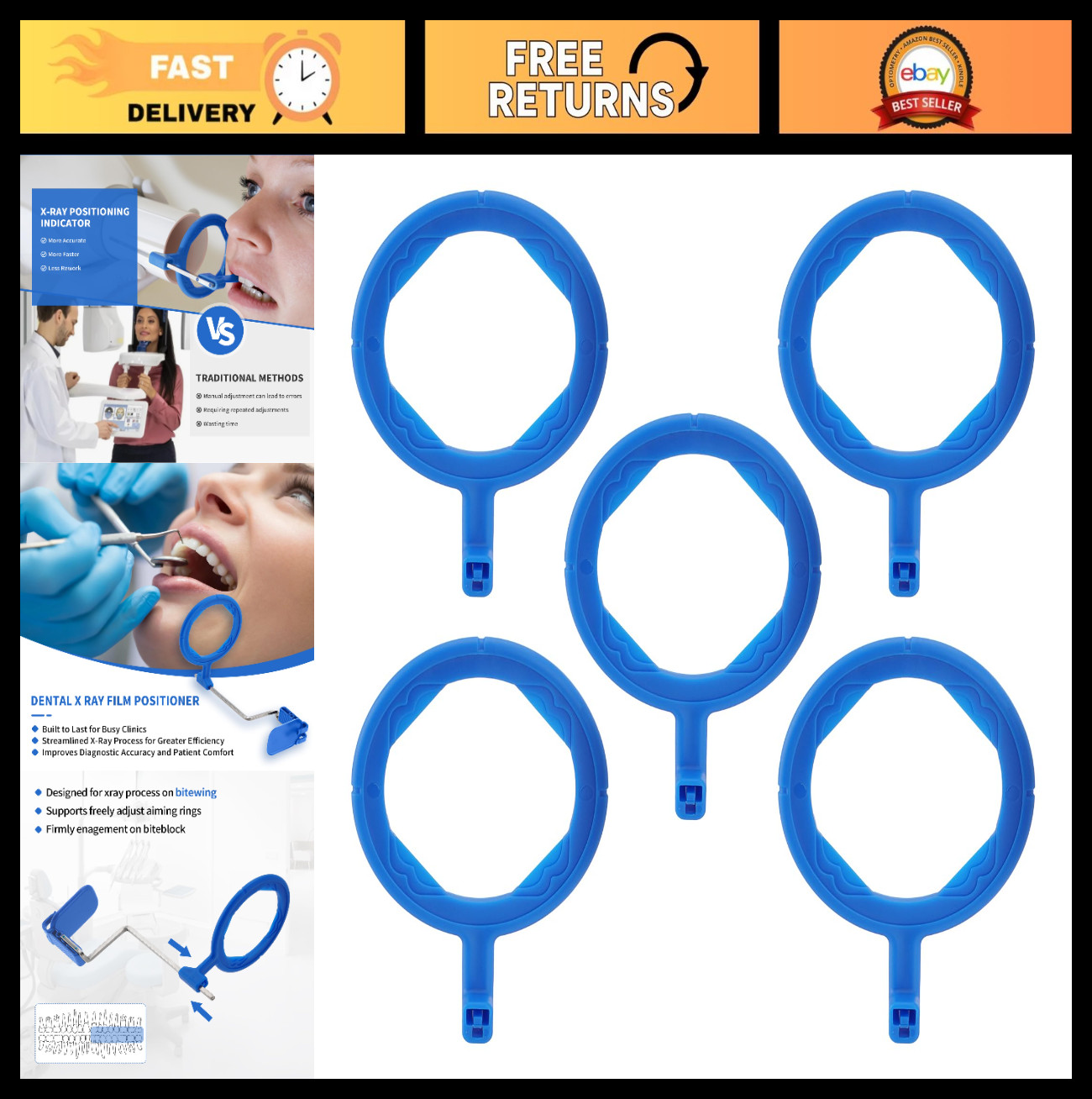 Dental X-Ray Aiming Rings for Anterior Imaging – Pack of 5, Autoclavable, Blue