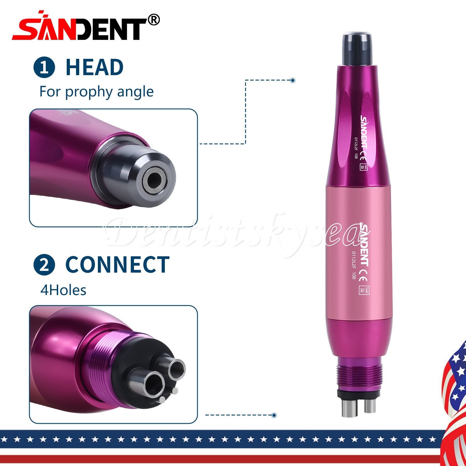 360°Swivel Hygiene Prophy Handpiece Air Motor 4Hole 4:1 Nose Cone 4000rpm USA