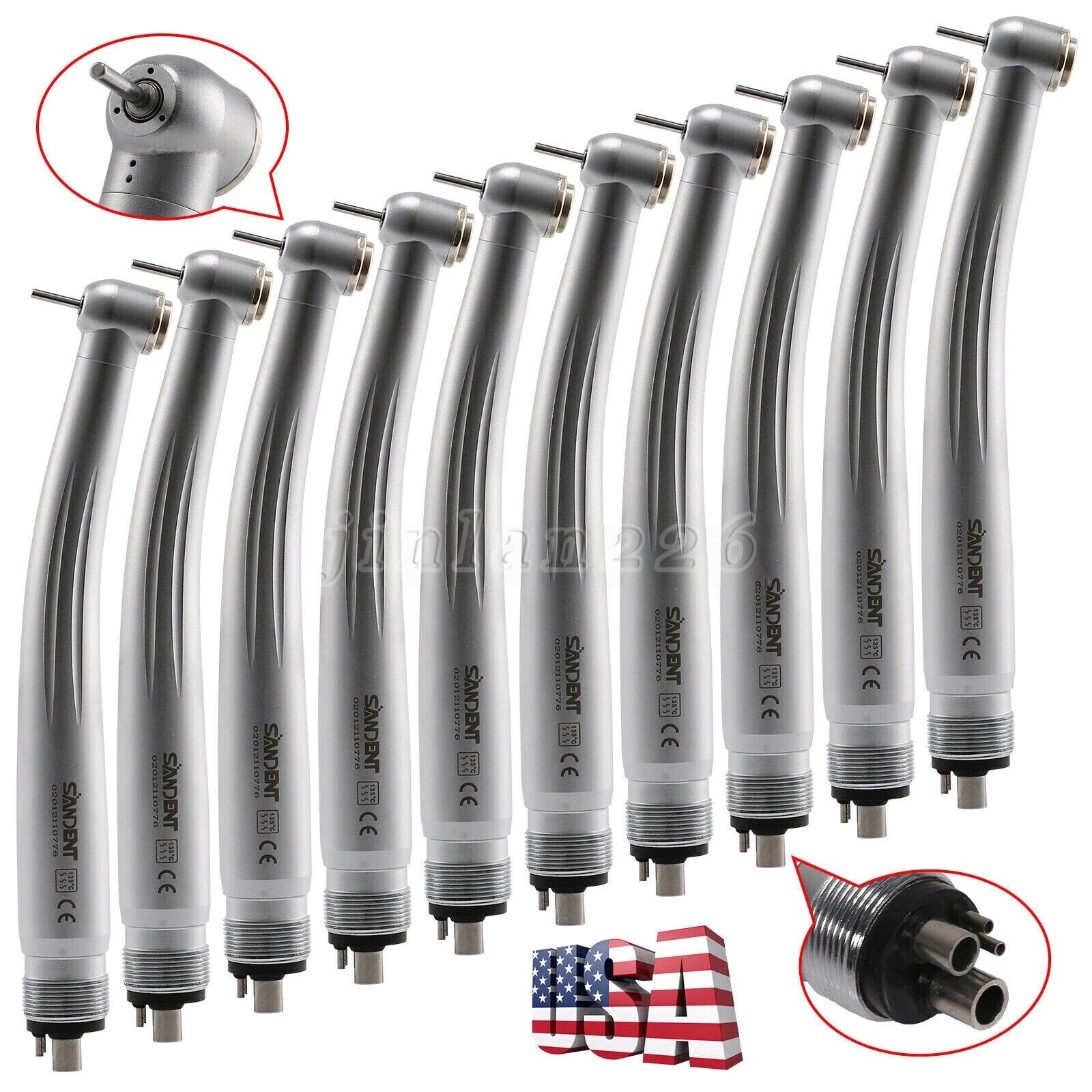 10 X SANDENT NSK PANA MAX Style Dental High Speed Handpiece Push Button 4 Holes