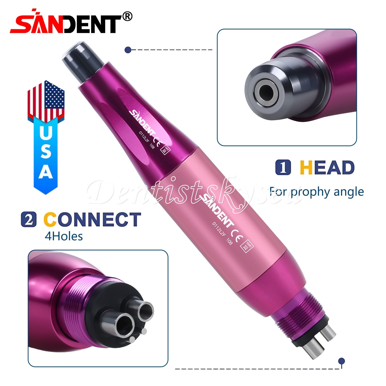 360°Swivel Hygiene Prophy Handpiece Air Motor 4Hole 4:1 Nose Cone 4000rpm USA