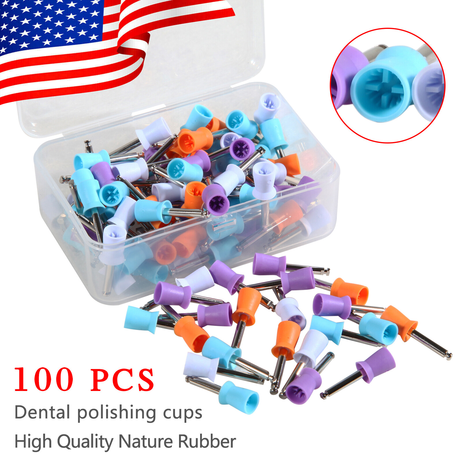 100-1000*Dental Latch Rubber Polishing Cups Brushes Tooth Prophy Polisher YMP