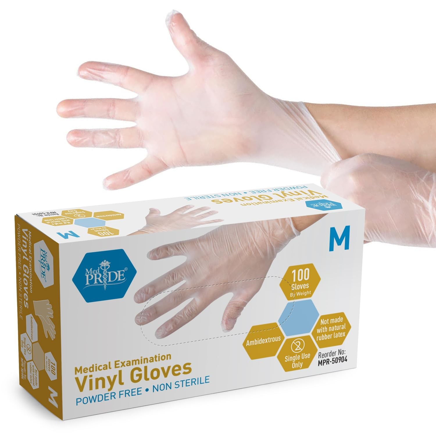 Med Pride Vinyl Exam Gloves Medium 100 Pack Clear Latex Free Powder Free