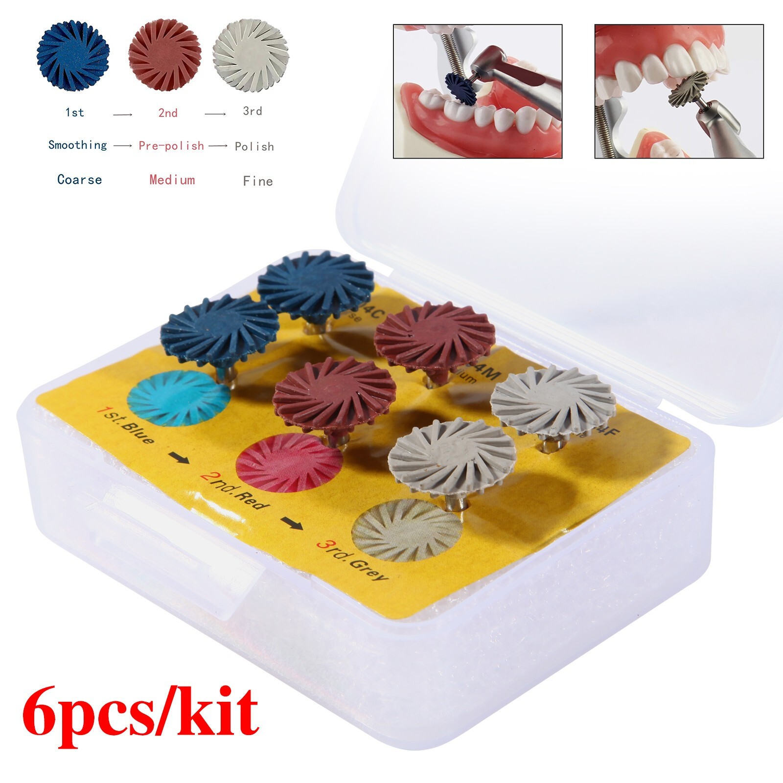 6pcs/Set Dental Composite Polishing Polisher Diamond System RA Disc 14mm Wheel