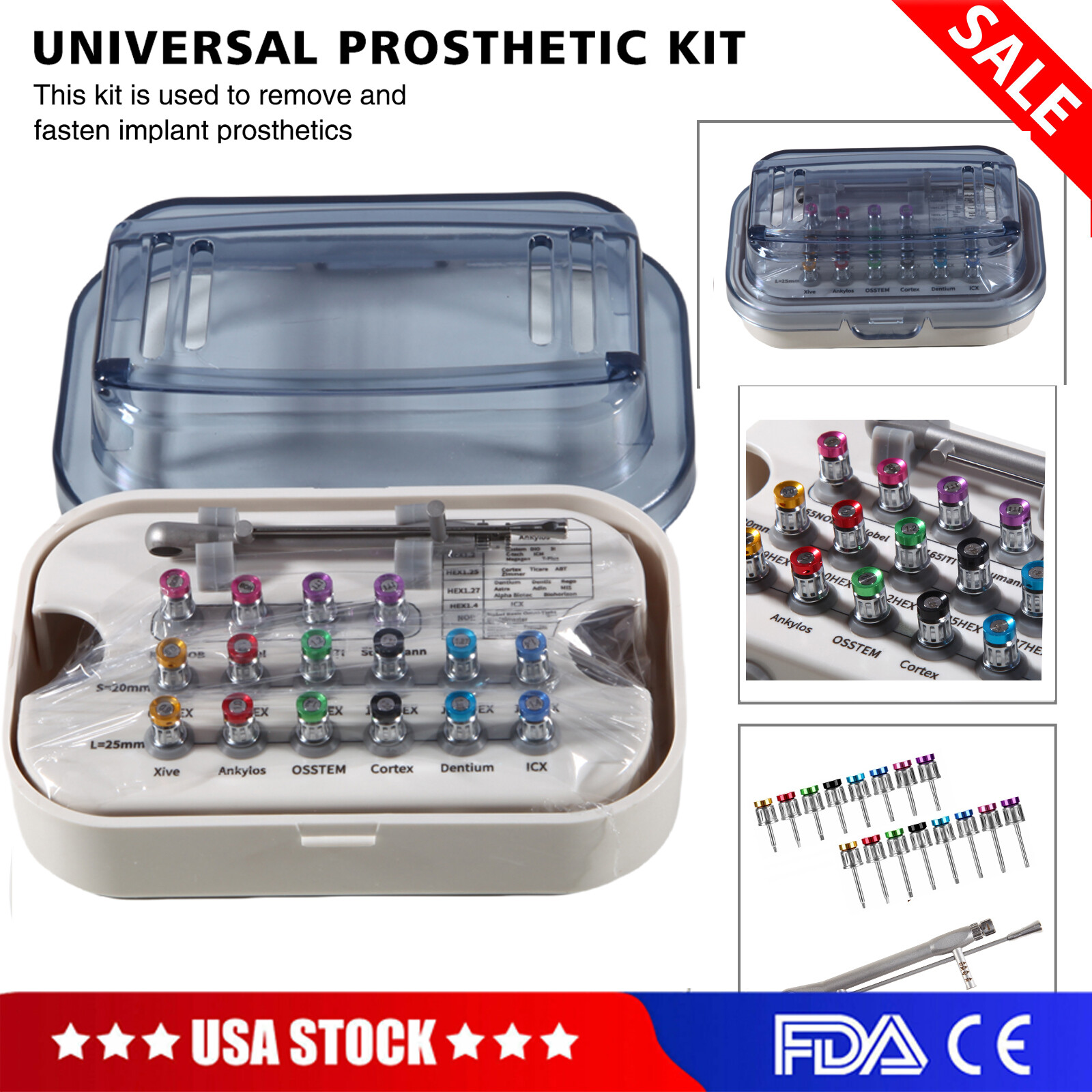 Universal Prosthetic Restoration Hand Driver Tool Kit Dental Implant Instrument