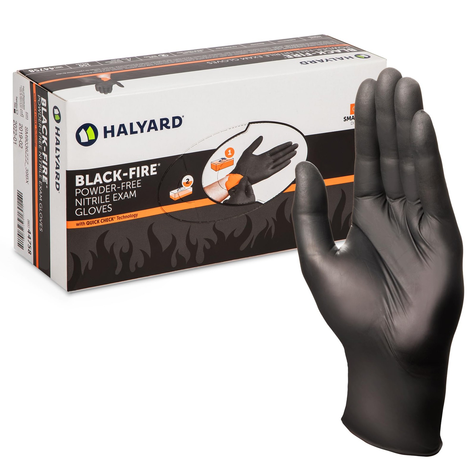HALYARD Black-FIRE Nitrile Exam Gloves (Box of 150, Medium), Powder-Free, 5.5