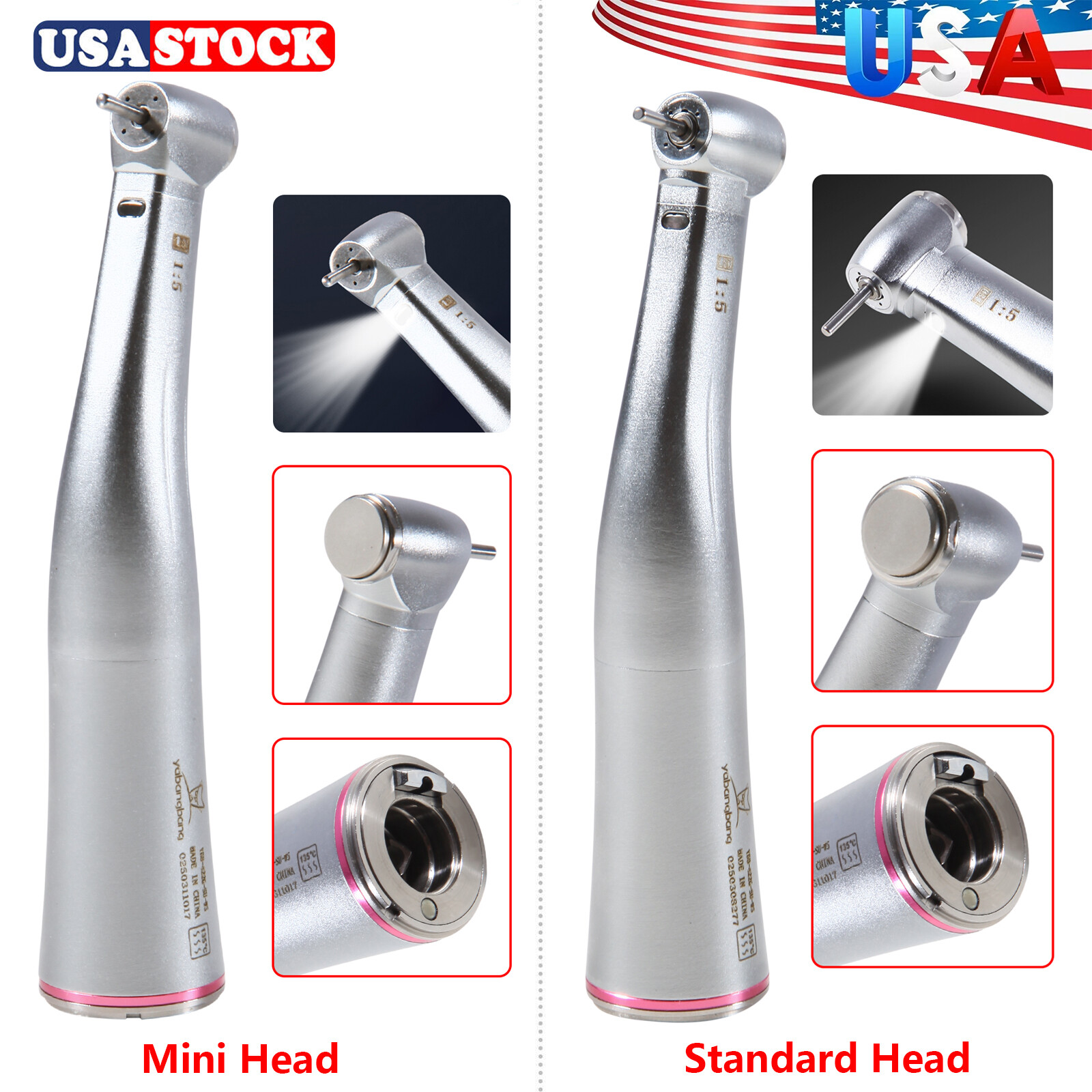 Dental 1:5 Increasing Handpiece Contra Angle LED Fit KAVO NSK Electric Motor BK